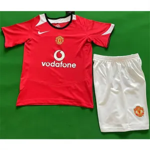 Maglia + pantaloncini retro per bambini di Manchester United 2005/06 di casa - Rosso