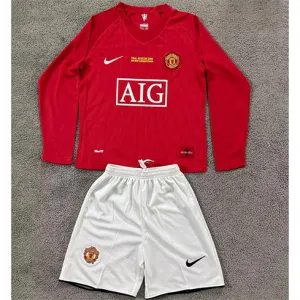 Maglia retro a maniche lunghe + pantaloncini per bambini di Manchester United 2007/08 di casa - Rosso