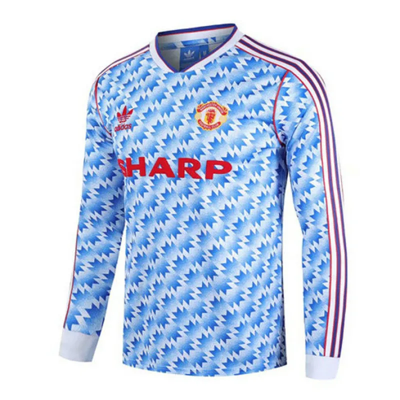 Camiseta retro de mangas largas de fuera azul de Manchester United de 1990 a 1992