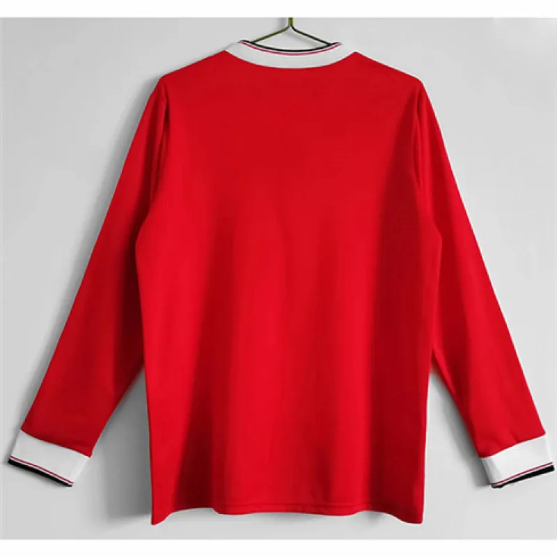 Maglia retro a maniche lunghe di casa rossa di Manchester United nel 1983