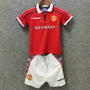 Maglia retro per bambini di Manchester United 1998/99 in casa - Rossa