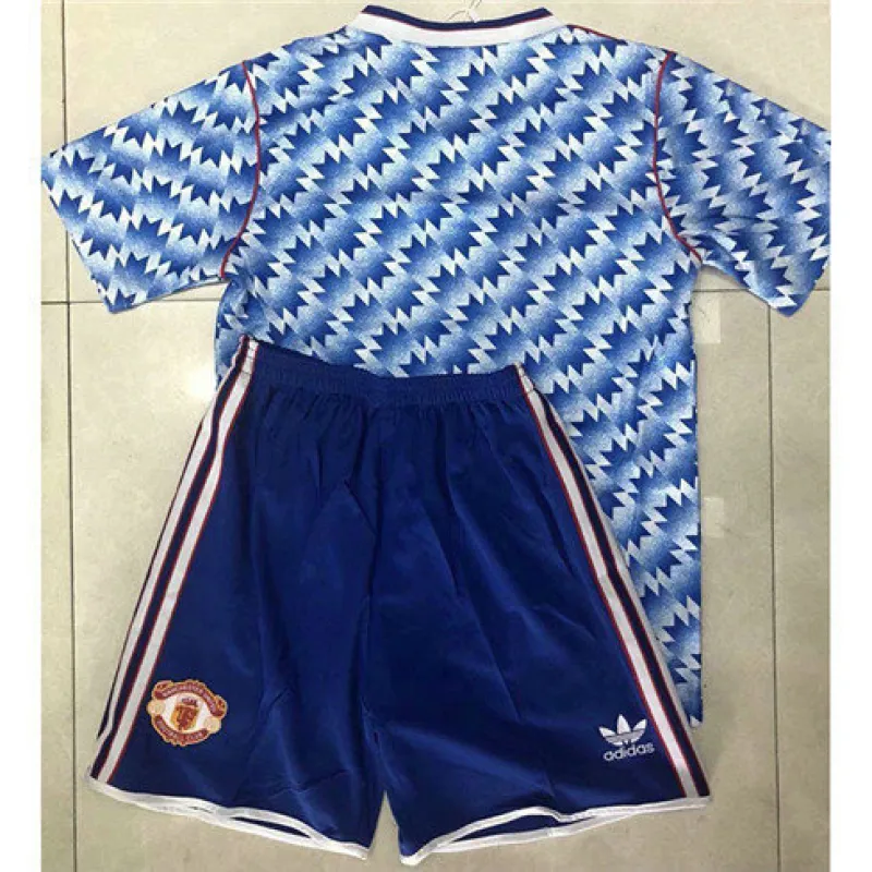 Maglia retro per bambini di Manchester United 1990 - 92 di trasferta - Azzurra