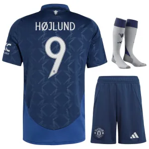 Set di maglia per bambini di trasferta di Manchester United con Højlund 2024/25 - Blu