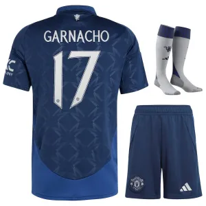 Set di maglia per bambini di trasferta di Manchester United con Garnacho 2024/25 - Blu