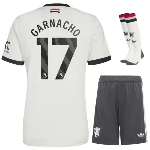 Set di terza maglia per bambini di Manchester United con Garnacho 2024/25 - Bianco