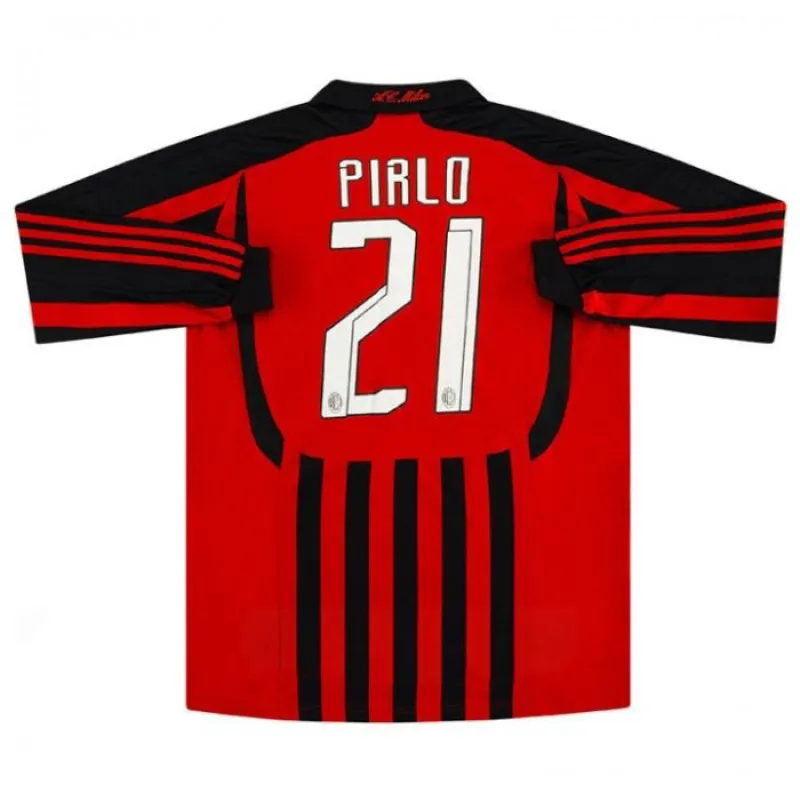 AC Milan PIRLO 2007/08 Retro Long-Sleeve Home Jersey - Red/Black