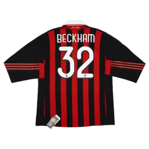 AC Milan BECKHAM 2008/09 Retro Long-Sleeve Home Jersey - Red/Black