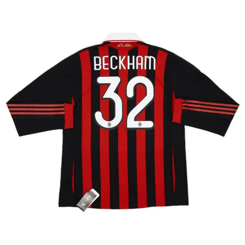 AC Milan BECKHAM 2008/09 Camiseta retro de casa de manga larga - Roja/Negra