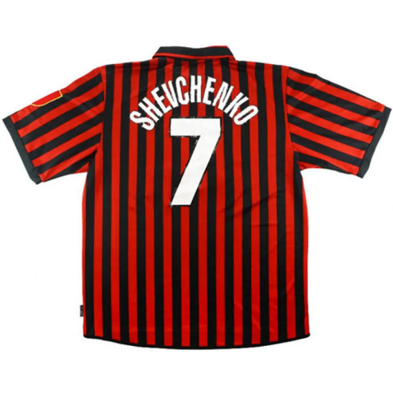 Camiseta retro de casa del centenario del AC Milan 1999/00 - Roja, Número 7, Andrea Shevchenko