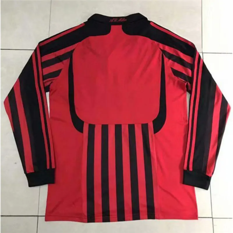AC Milan 2007/08 Home Long - Sleeve Retro Jersey - Red