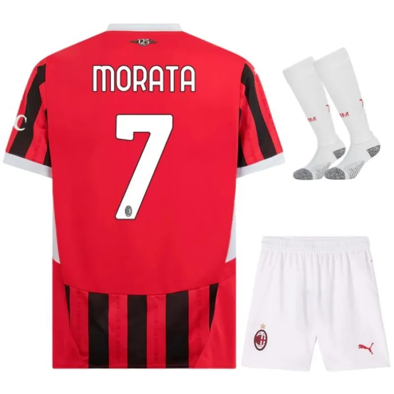 El conjunto de camiseta infantil del campo de AC Milan 2024/25 de Morata - Blanco