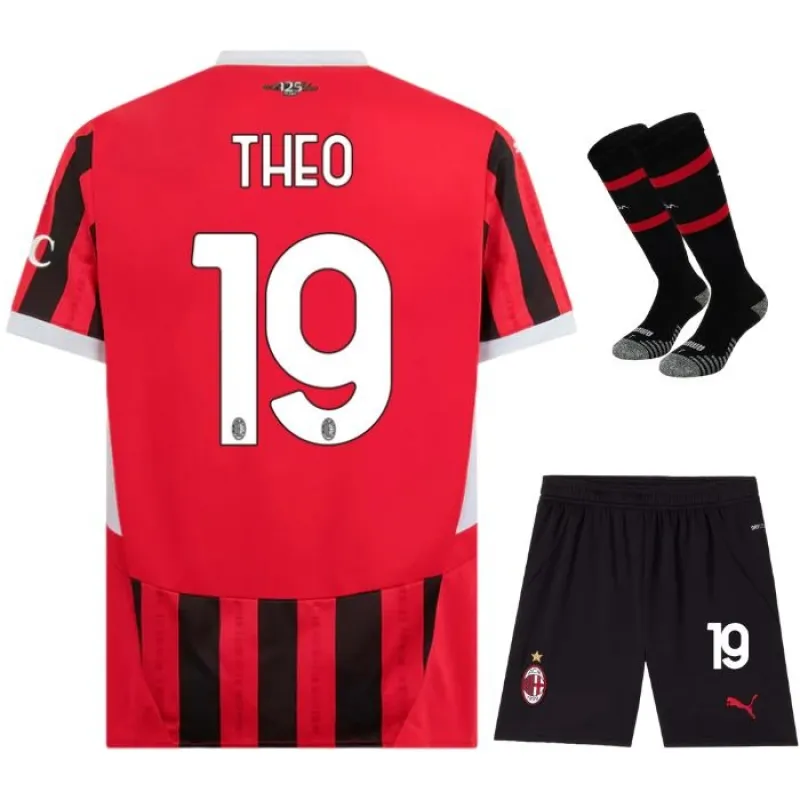 L'ensemble du maillot pour enfants du domicile de l'AC Milan 2024/25 de Theo - Noir