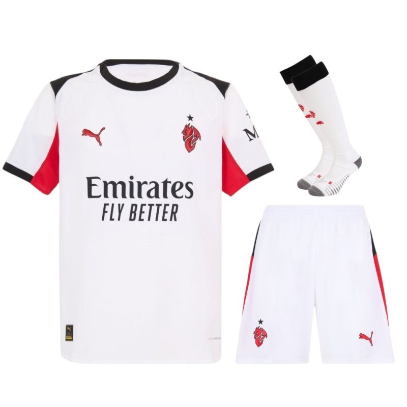 Set di maglia bambini in trasferta dell'AC Milan 2025/26 - Bianco
