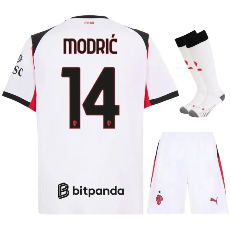 Set de camiseta infantil fuera de casa de MODRIC del AC Milan 2025/26 - Blanco