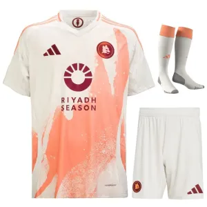 L'insieme della maglia per bambini di fuori casa dell'AS Roma 2024/25 - Bianca