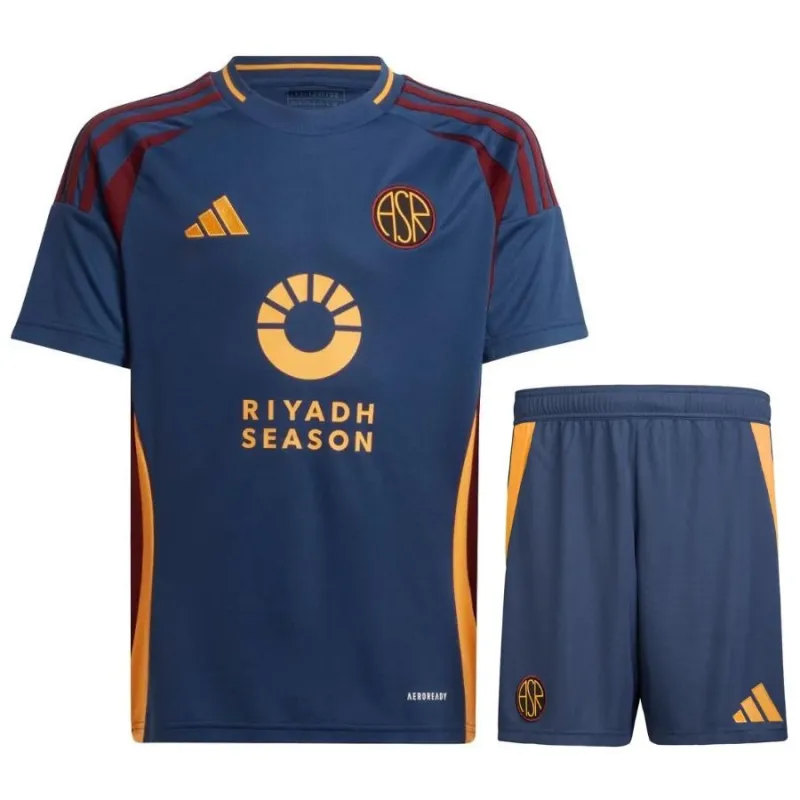 L'insieme della maglia per bambini terza dell'AS Roma 2024/25 - Azzurra