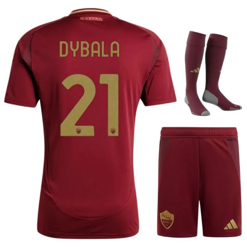 Dybala, insieme di maglie per bambini di casa dell'AS Roma 2024/25 - Rosso vino