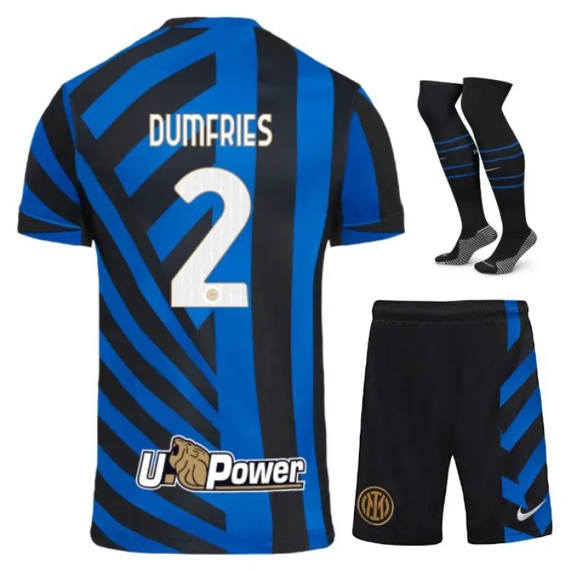 Il kit per bambini di casa 2024/25 dell'Inter Milan di Denzel Dumfries - Azzurro
