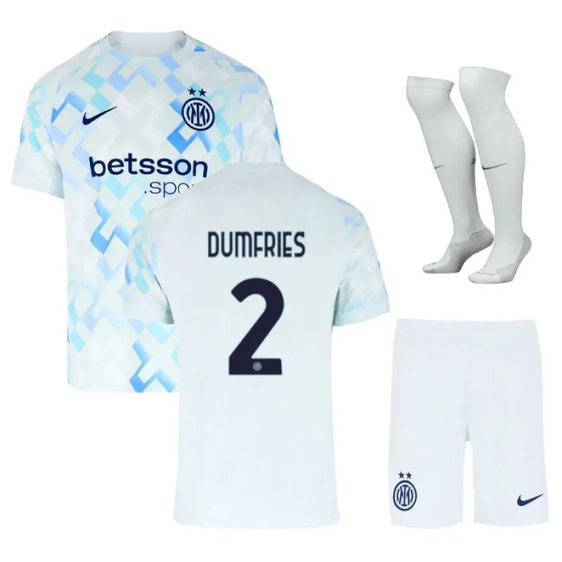 Inter Milan Dumfries Kids' Jersey Set 2025/26 Away - White