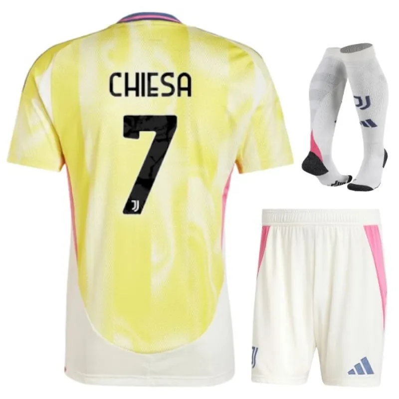 Conjunto de camisetas infantiles de fuera de casa de Juventus 2024/25 de Chiesa - Amarillo