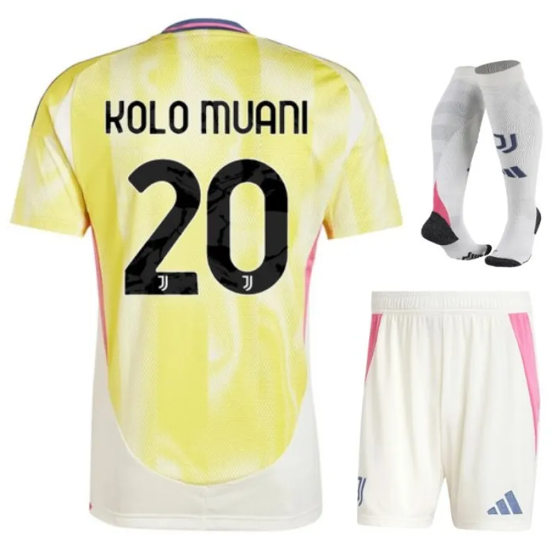 Insieme di maglia per bambini di trasferta di Juventus 2024/25 di Kolo Muani - Giallo