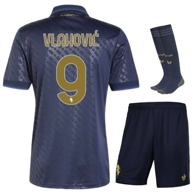 Vlahovic's Juventus 2024/25 Third Children's Jersey Set - Navy Blue