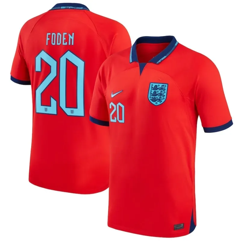 Foden's England 2022 World Cup Away Jersey - Red