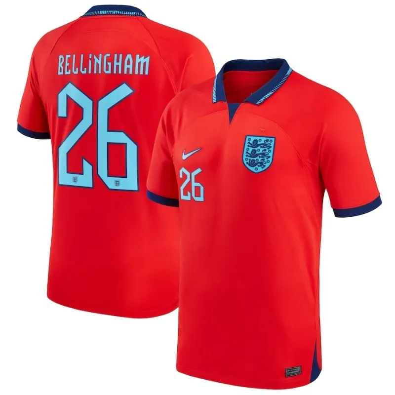 Bellingham's England 2022 World Cup Away Jersey - Red