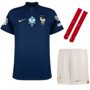 The French national team's 2024 home European Cup children's kit jersey - Blue