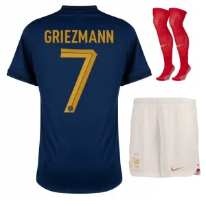 Antoine Griezmann's French national team 2022 home World Cup children's jersey set - Blue