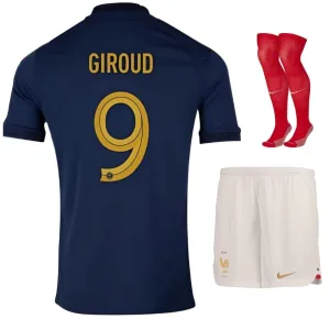Olivier Giroud's French national team 2022 home World Cup children's jersey set - Blue