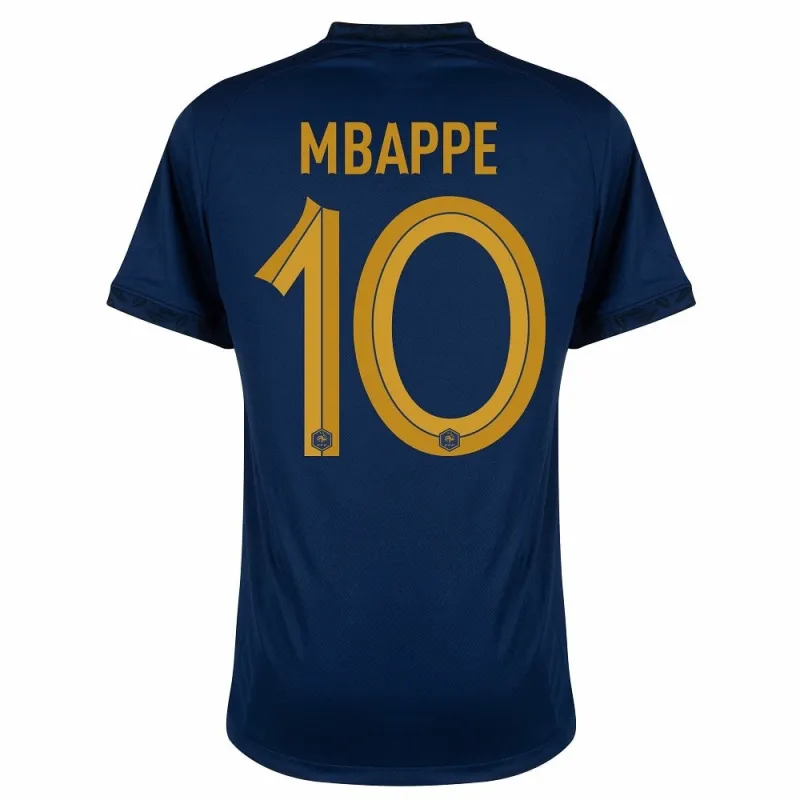 Il set di maglia infantile della squadra nazionale francese di Kylian Mbappé per la Coppa del mondo 2022 in casa - Blu