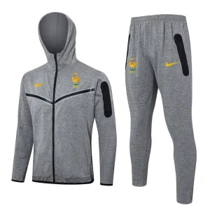 Die kapuzenhaltige Sportkleidung und die Hosen der französischen Nationalmannschaft für die Saison 2024/25 - grau.