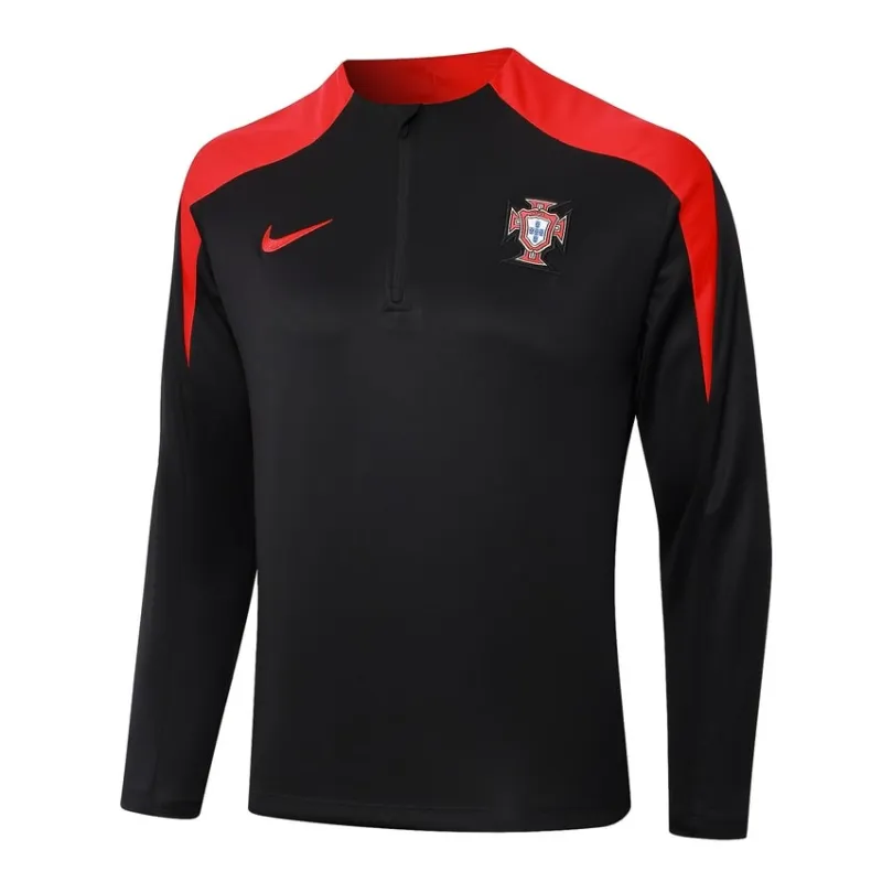 Ropa de deporte de manga larga + pantalones de Portugal 2024/25 - negro