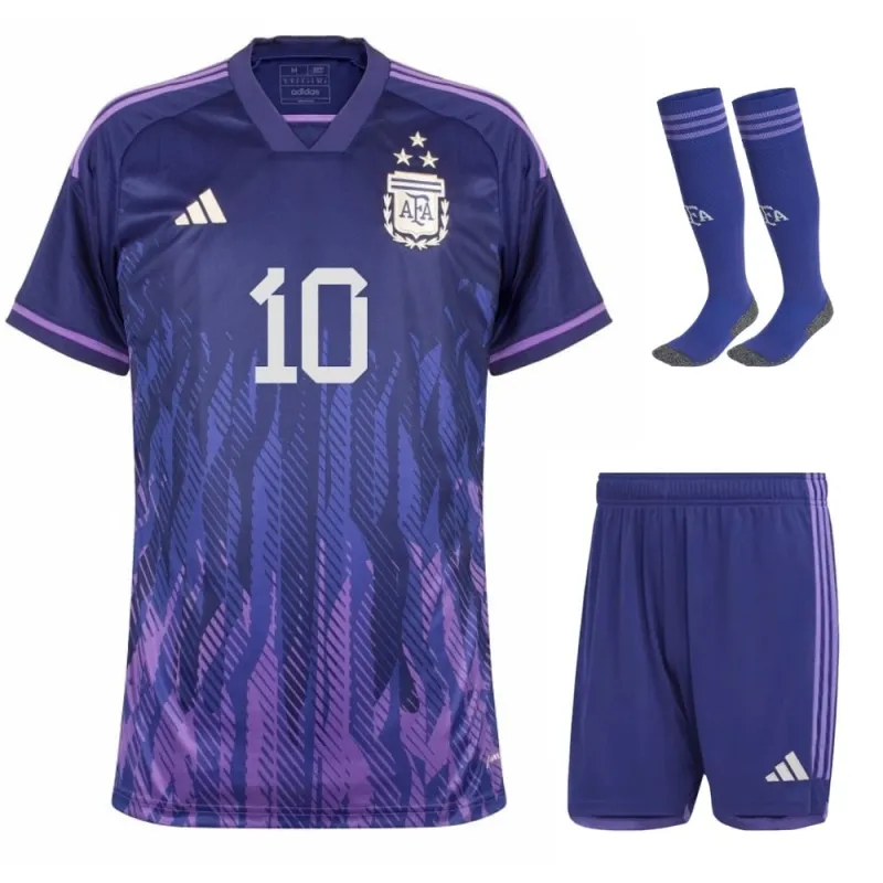 Messi Argentina 2022/23 3 Stars Away Kids Kit - Purple