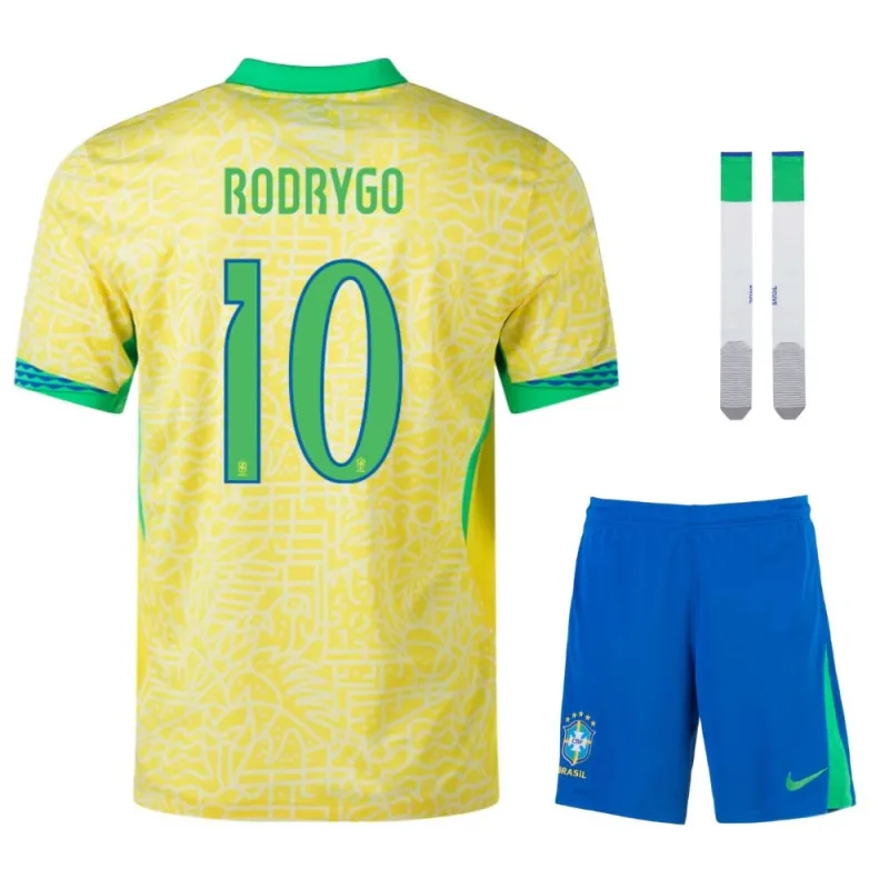 RODRIGO Brésil 2024-25 Domicile Enfant Complet Supporter - Jaune