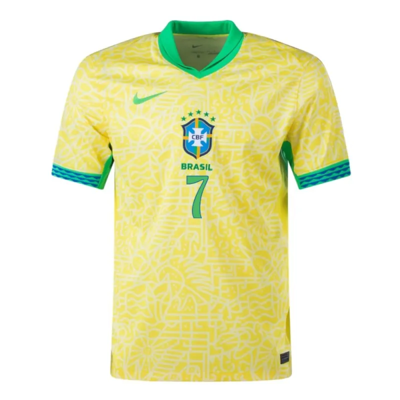 Vini Jr. Brazil 2024/25 Home Jersey, Fan Version, Yellow