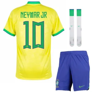 2022 World Cup Brazil Home Kids Jersey of Neymar Jr (Yellow)