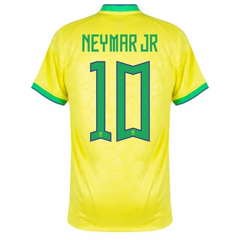 Maillot de domicile pour enfants du Brésil lors de la Coupe du monde 2022 avec le nom de Neymar Jr (Jaune)