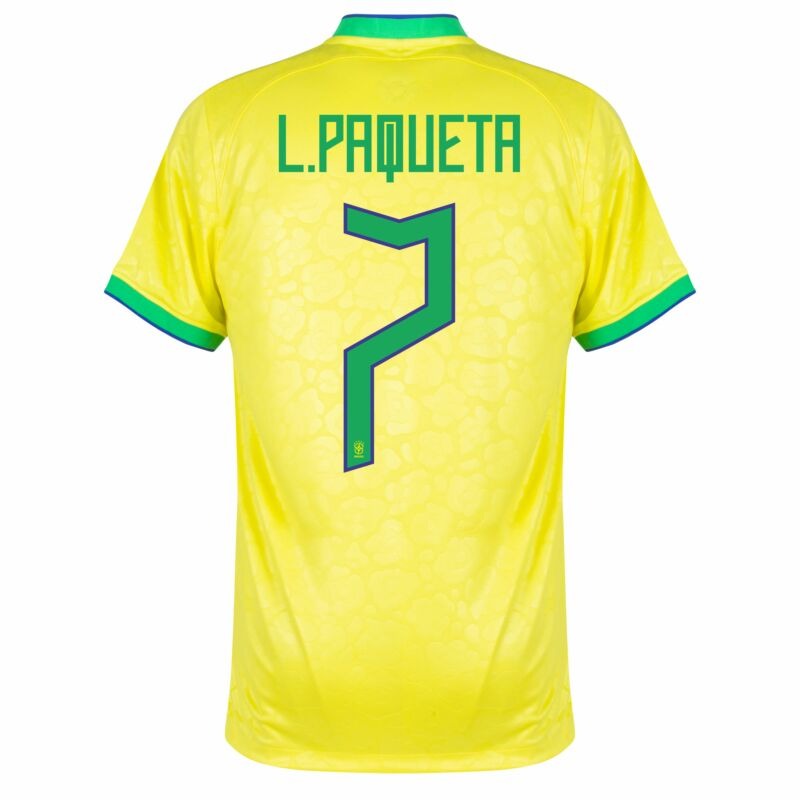 L. Paqueta, Maillot de supporter du Brésil pour la Coupe du monde 2022 (Maillot domicile, Jaune)