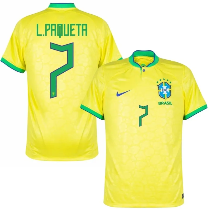 L. Paqueta, Brasilien 2022 Weltmeisterschaft Heimspieler-Trikot (Gelb)