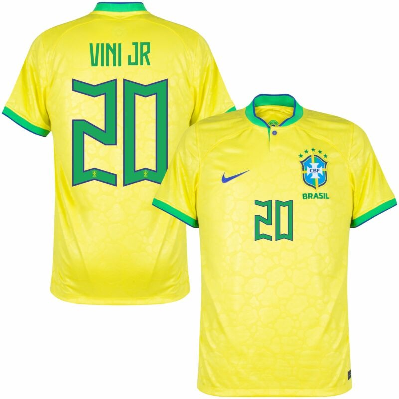 VINI JR, Maillot de supporter du Brésil pour la Coupe du monde 2022 (Maillot domicile, Jaune)