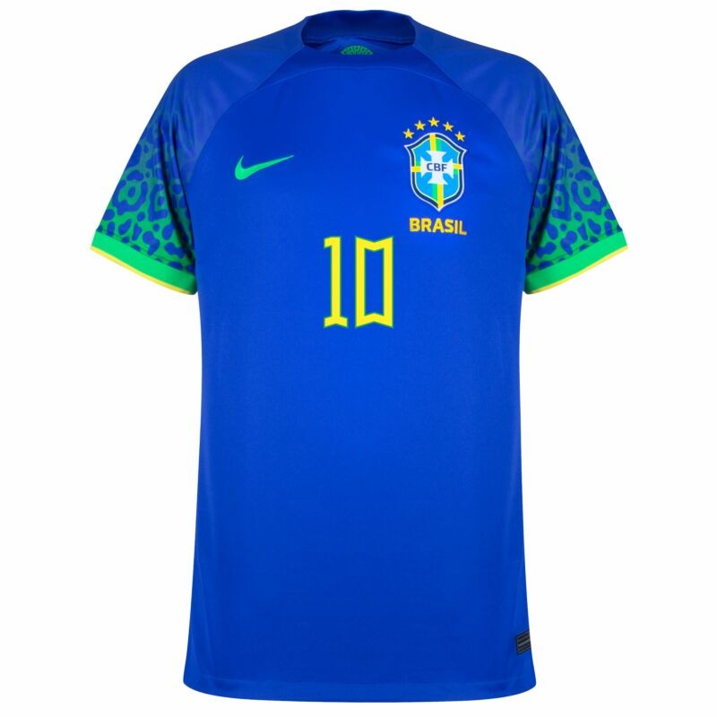 Neymar JR, Camiseta de hincha del Brasil para la Copa Mundial 2022 (Camiseta de visita, Azul)