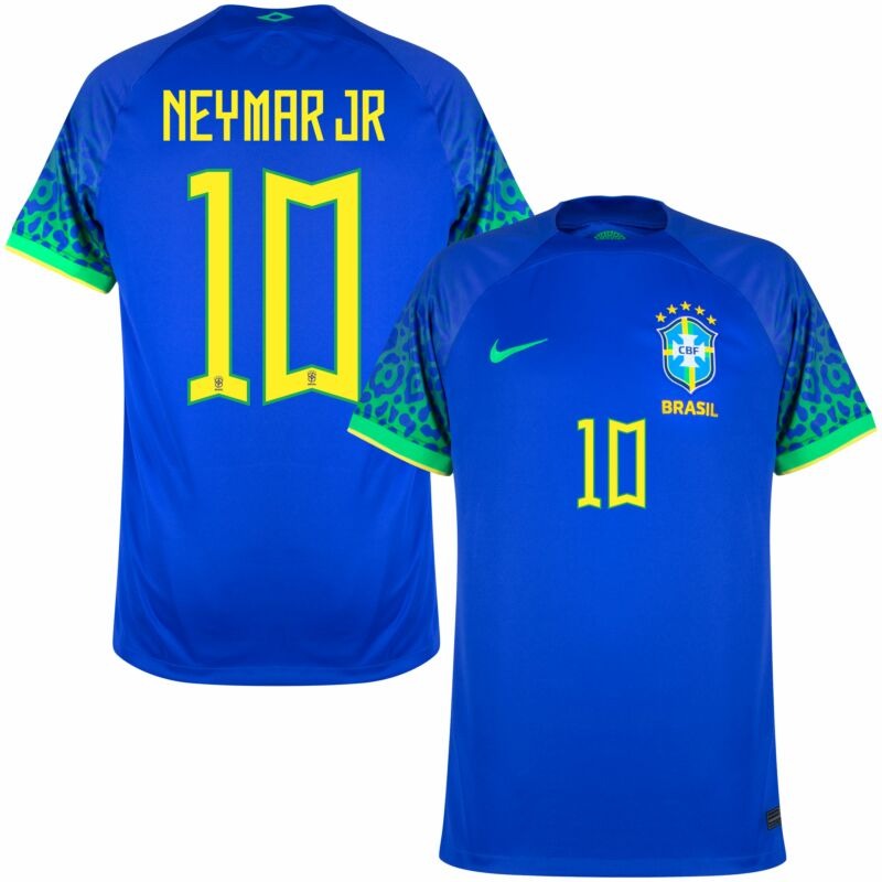 Neymar JR, Camiseta de hincha del Brasil para la Copa Mundial 2022 (Camiseta de visita, Azul)