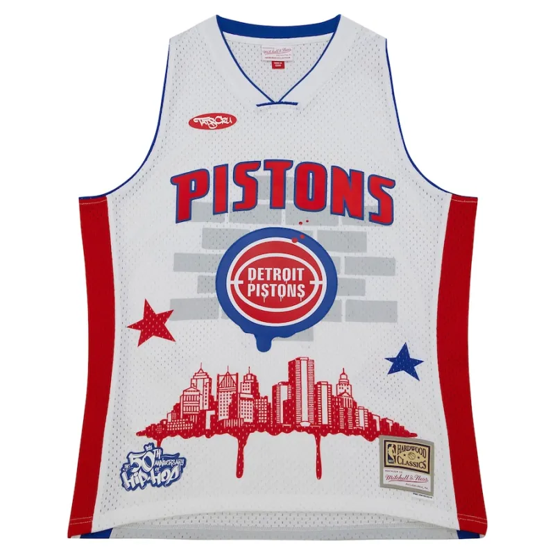 Detroit Pistons Maillot de mode Hardwood Classics de Mitchell & Ness x Tats Cru - Blanc