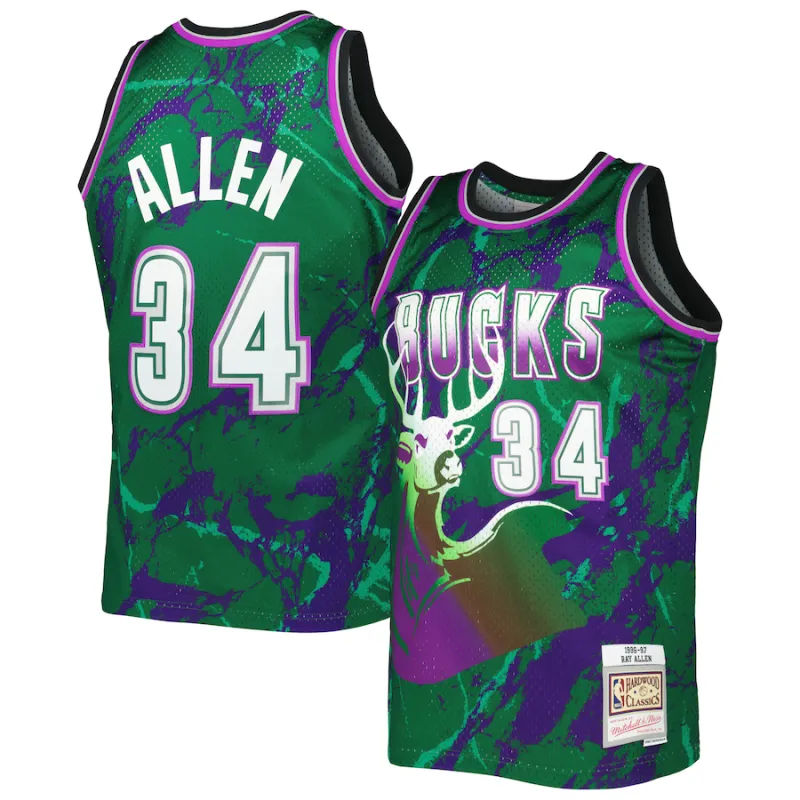 Ray Allen, Maillot Swingman de marbre classique 1996/97 de Mitchell & Ness des Milwaukee Bucks - Vert