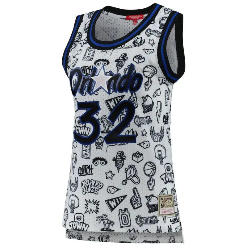 Shaquille O'Neal, Maglia Swingman Doodle 1994 per donne di Mitchell & Ness per Orlando Magic - Bianco