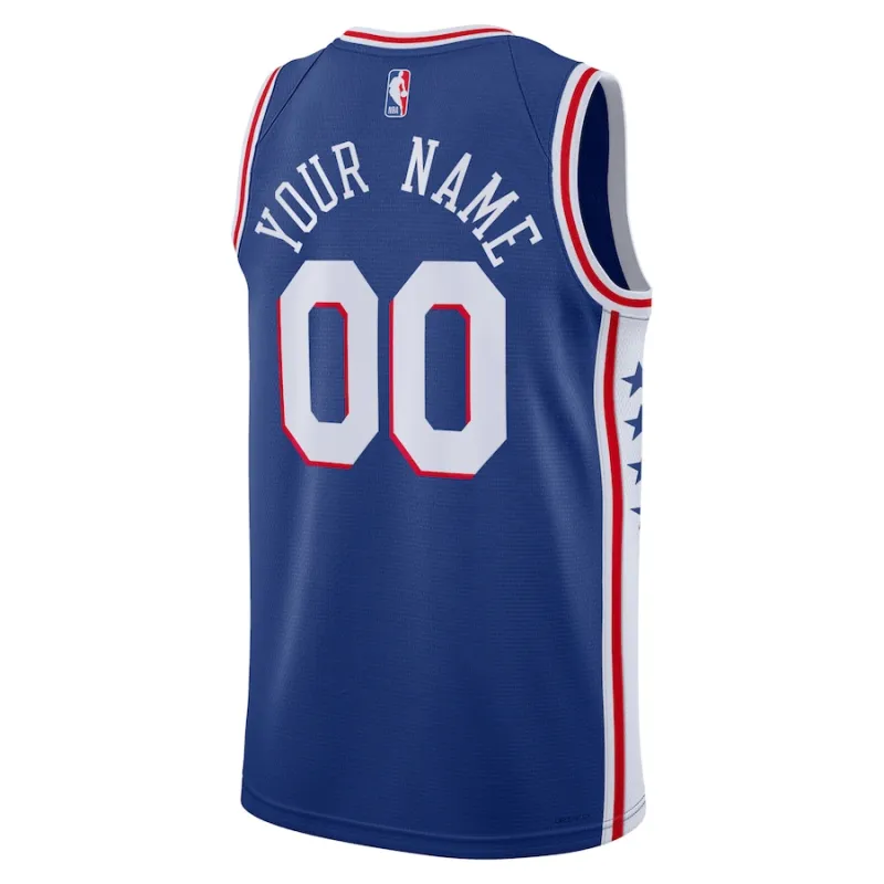 Philadelphia 76ers Maglia personalizzata Swingman della stagione 2022/2023 unisex, Edizione Regale - Edizione icona - Blu