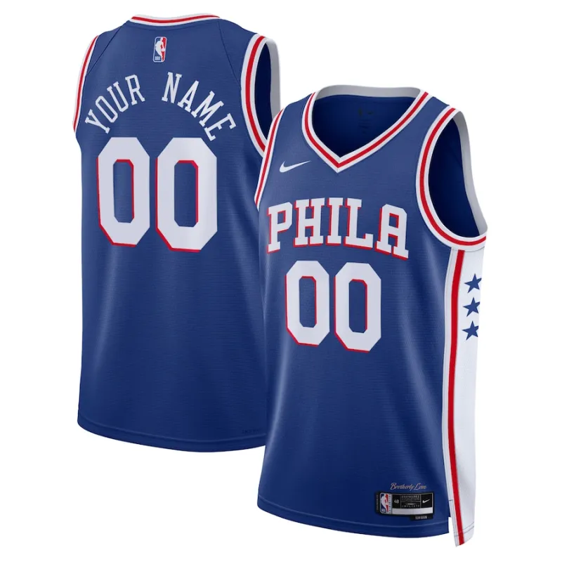 Philadelphia 76ers Maglia personalizzata Swingman della stagione 2022/2023 unisex, Edizione Regale - Edizione icona - Blu
