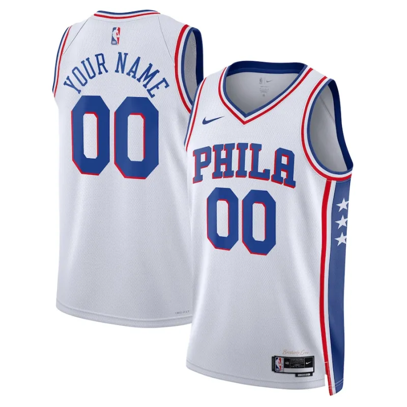 Philadelphia 76ers Maillot personnalisé Swingman unisexe de la saison 2022/23 - Édition de l'Association - Blanc